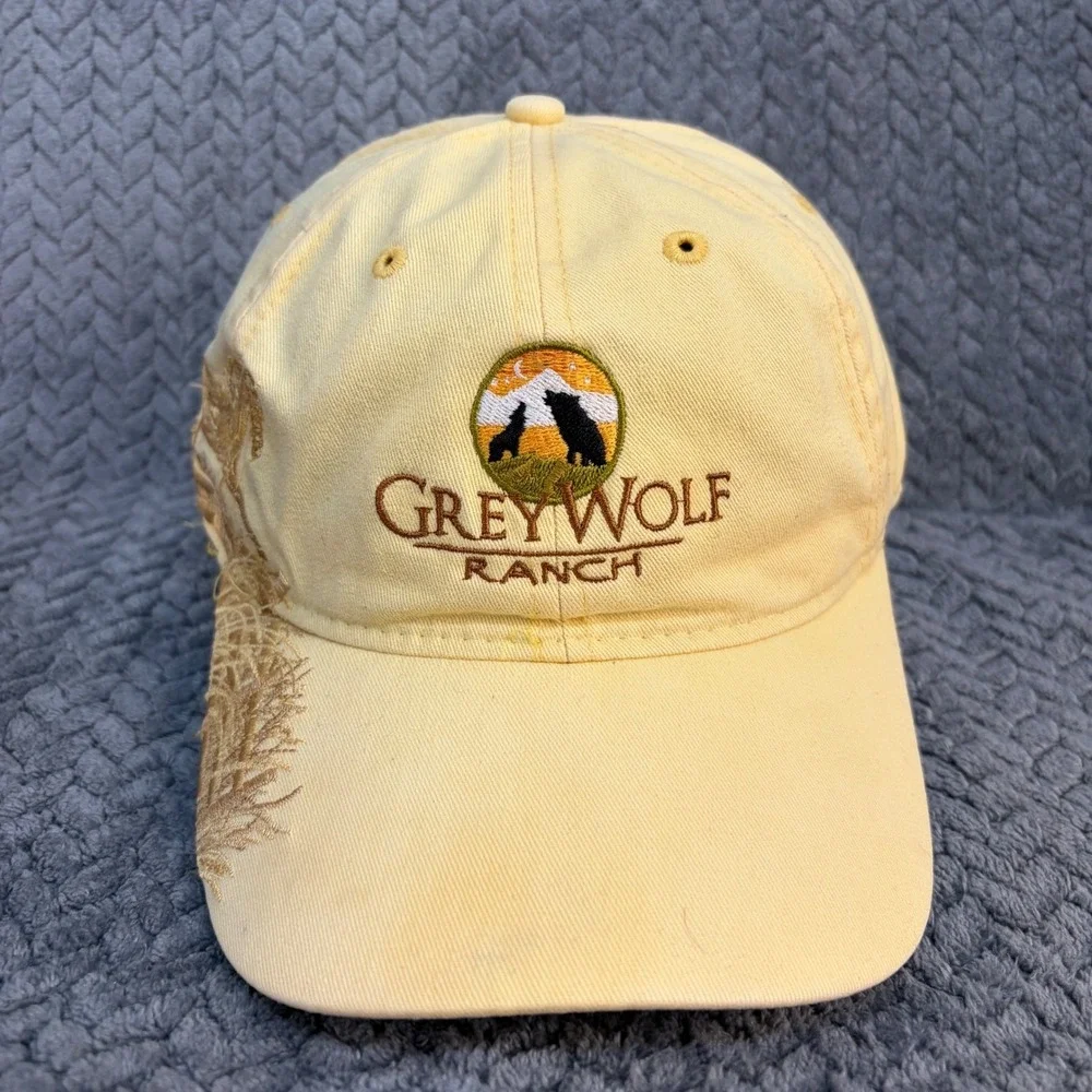 Dri Duck Grey Wolf Ranch Yellow Embroidered Horse Scene Baseball Cap Hat